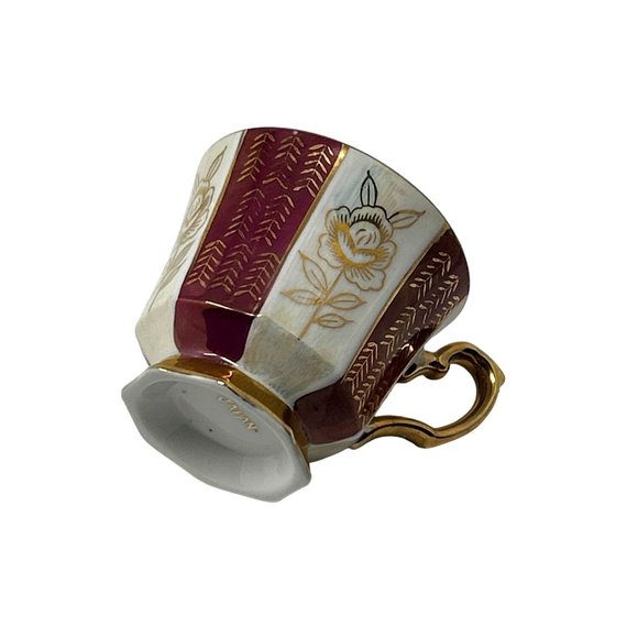 Vintage Beautifully Detailed Tea Cup in‎ Burgundy & Off White - Rose Design - Picture 2 of 6